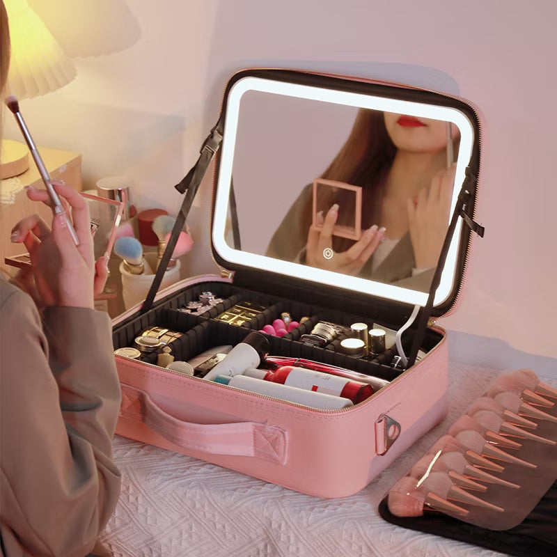 Makeup bag with LED Mirror