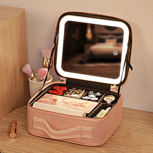 Makeup bag with LED Mirror